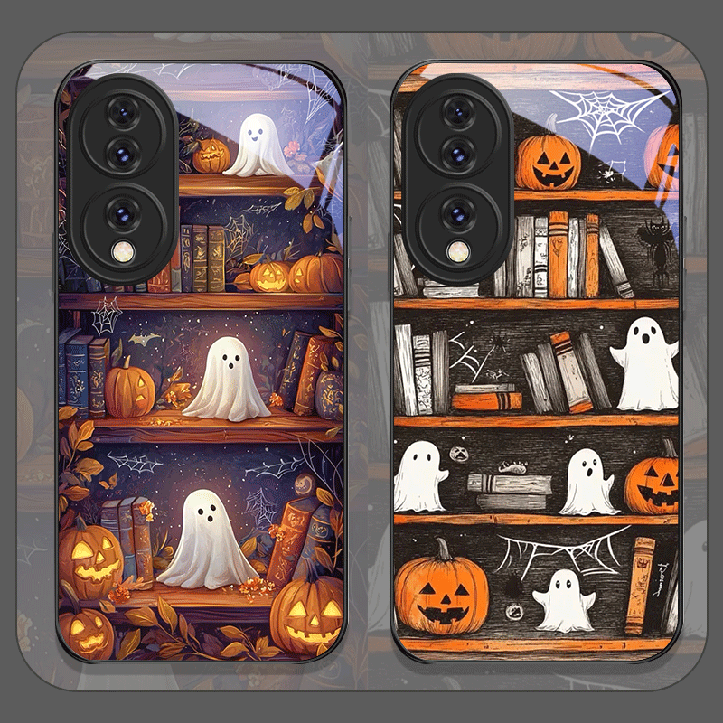 Honor Tablet Accessories - Halloween Pumpkin Ghost Bookshelf Tempered Glass